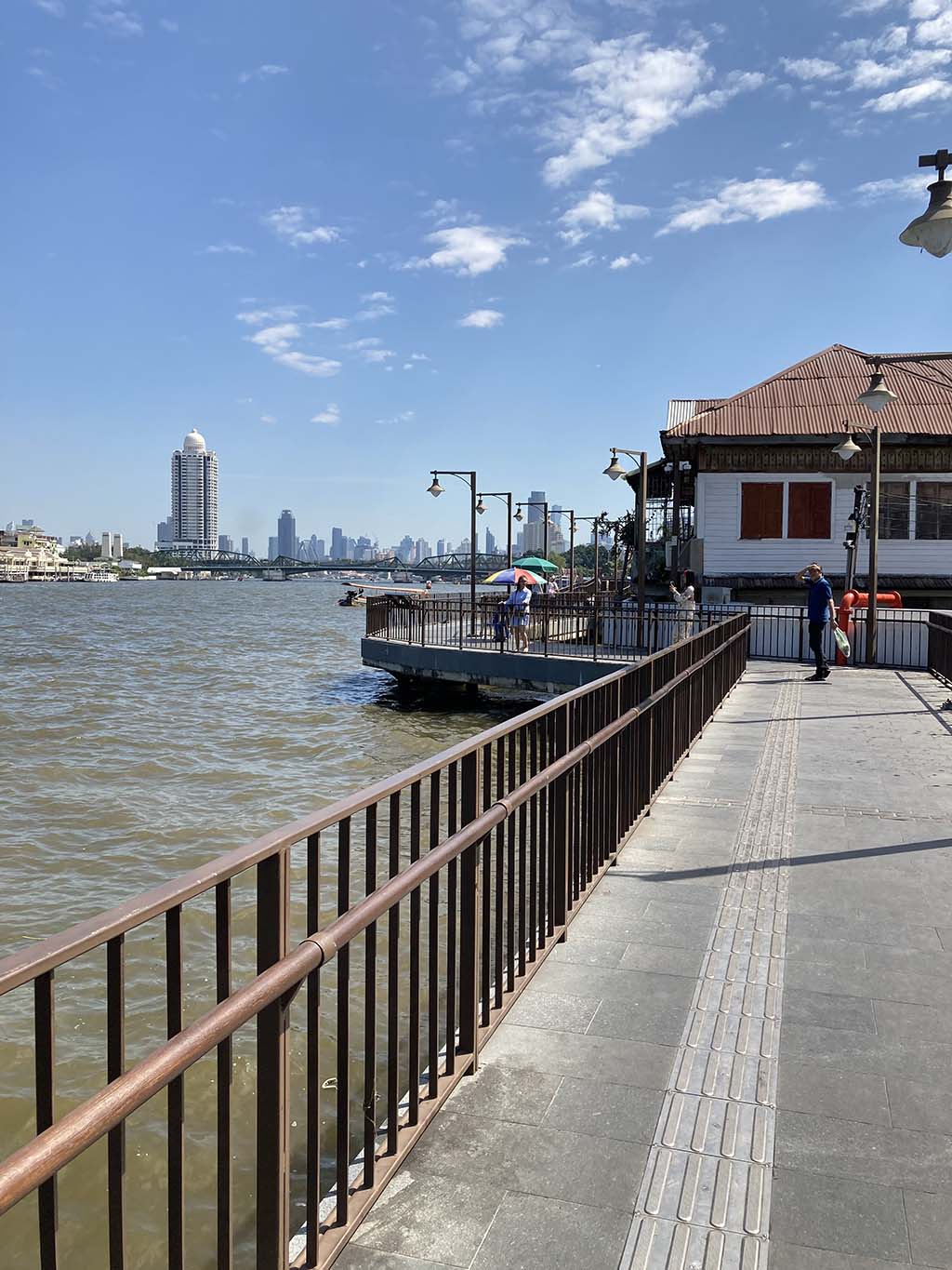 The riverside walkway. Just walk along. It will pass Baan Windsor and a few places to eat.