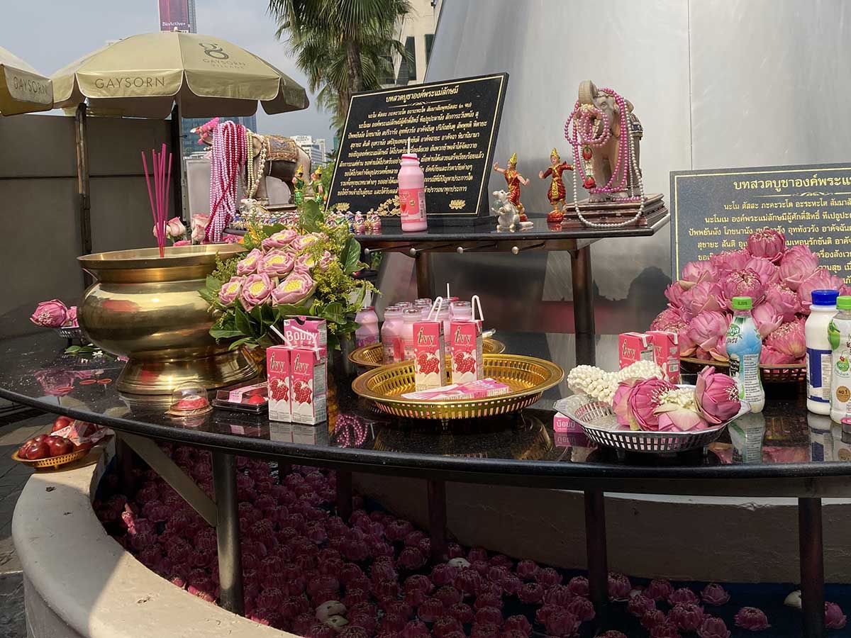 If you want to offer something to Lakshmi, she is vegetarian and prefers pink flower.