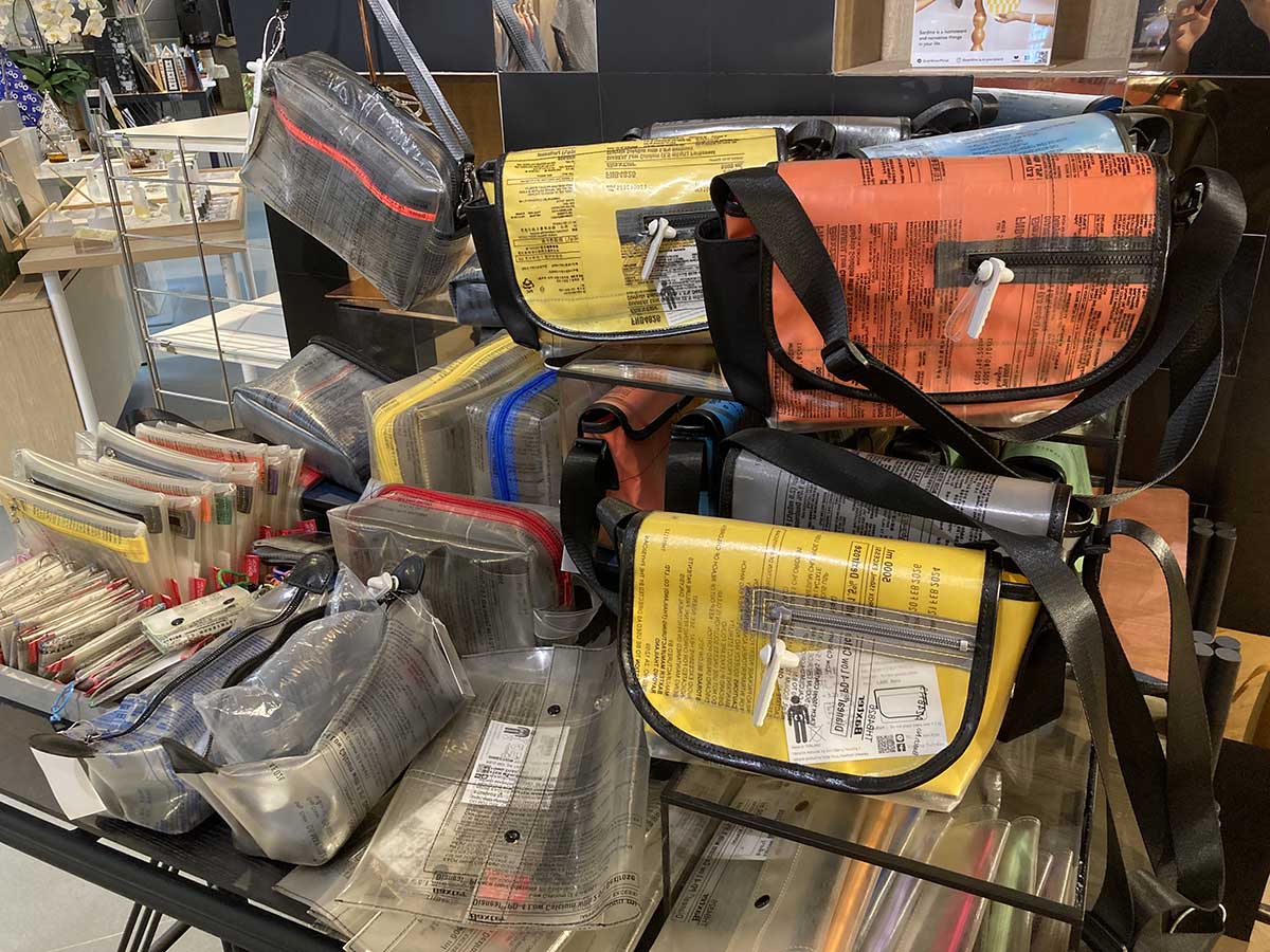 Bags made from recycled material at O.D.S, Siam Discovery.