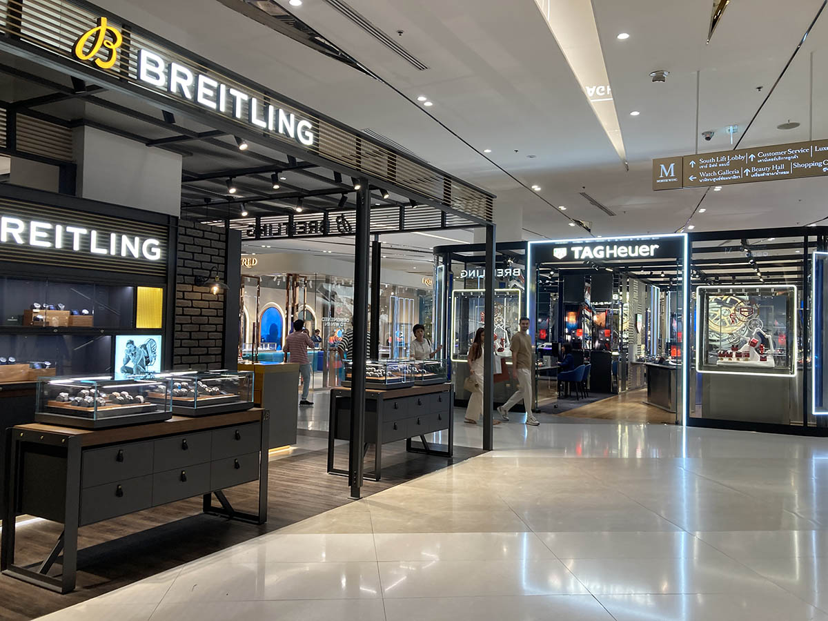 Luxury watches zone at the back of the department store on M floor.
