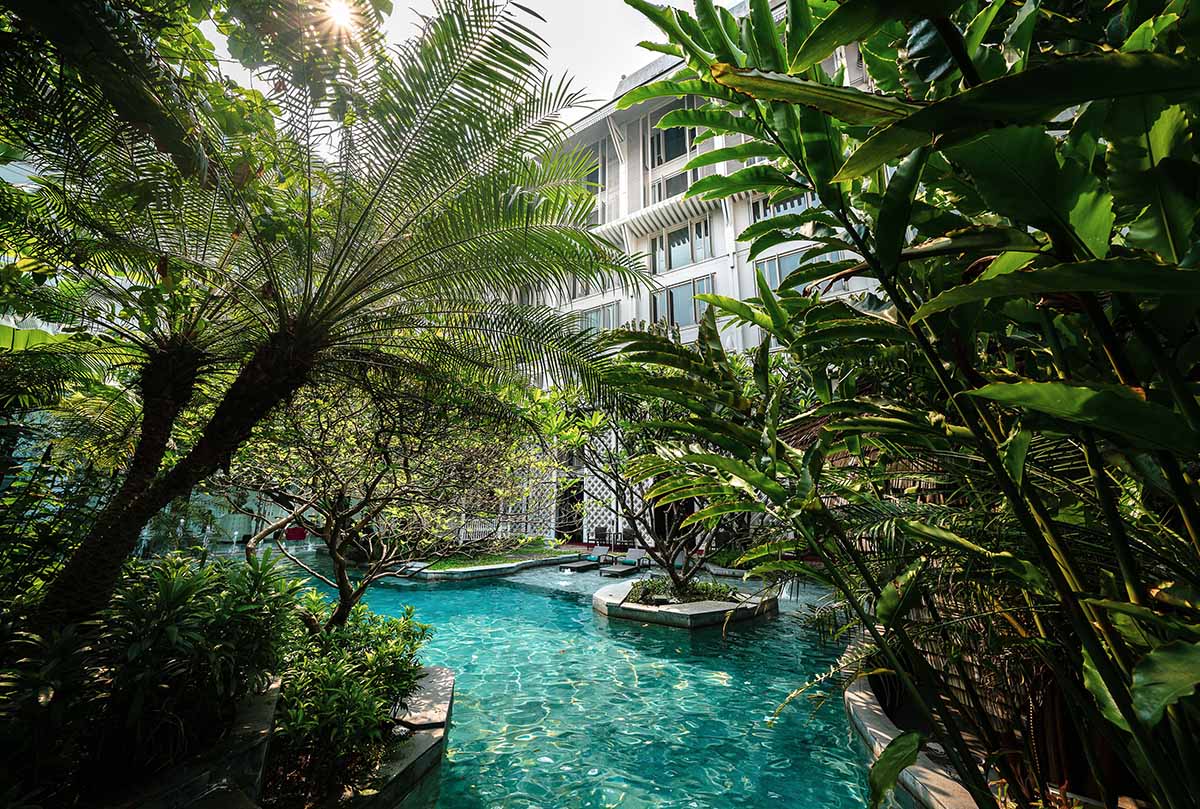 Tranquility of the swimming pool at Hua Chang Heritage Hotel